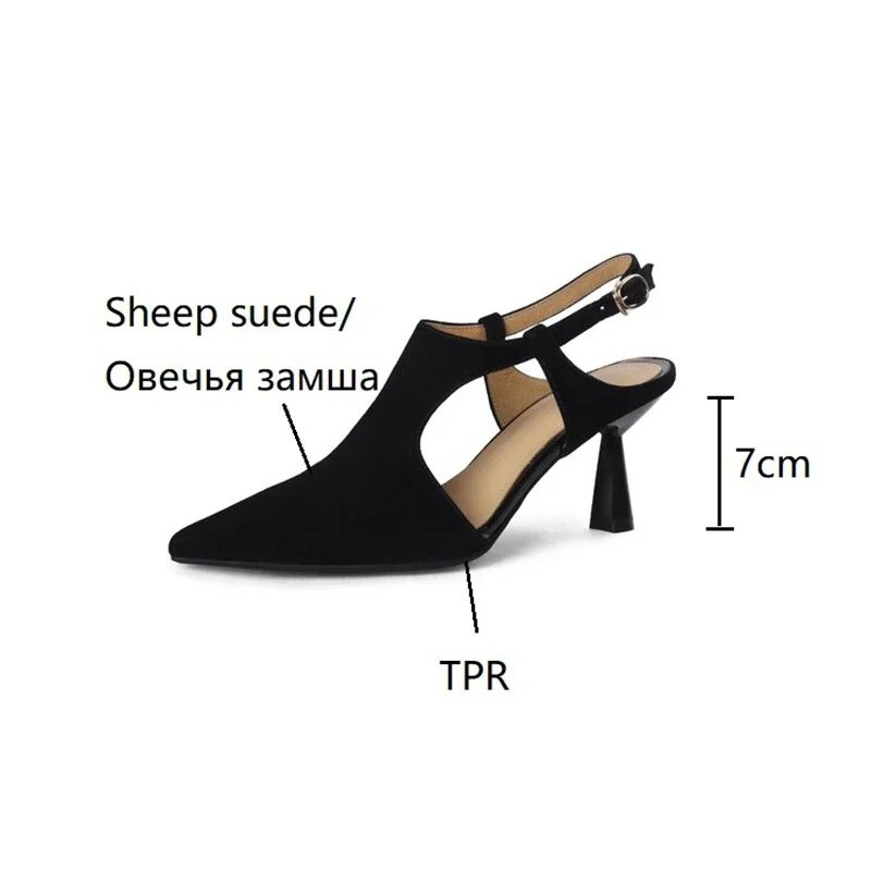 NEW Summer Women Sandals Pointed Toe Thin Heel Shoes Sexy High Heels Elegant Sheep Suede Leather Shoes for Women Party Shoes