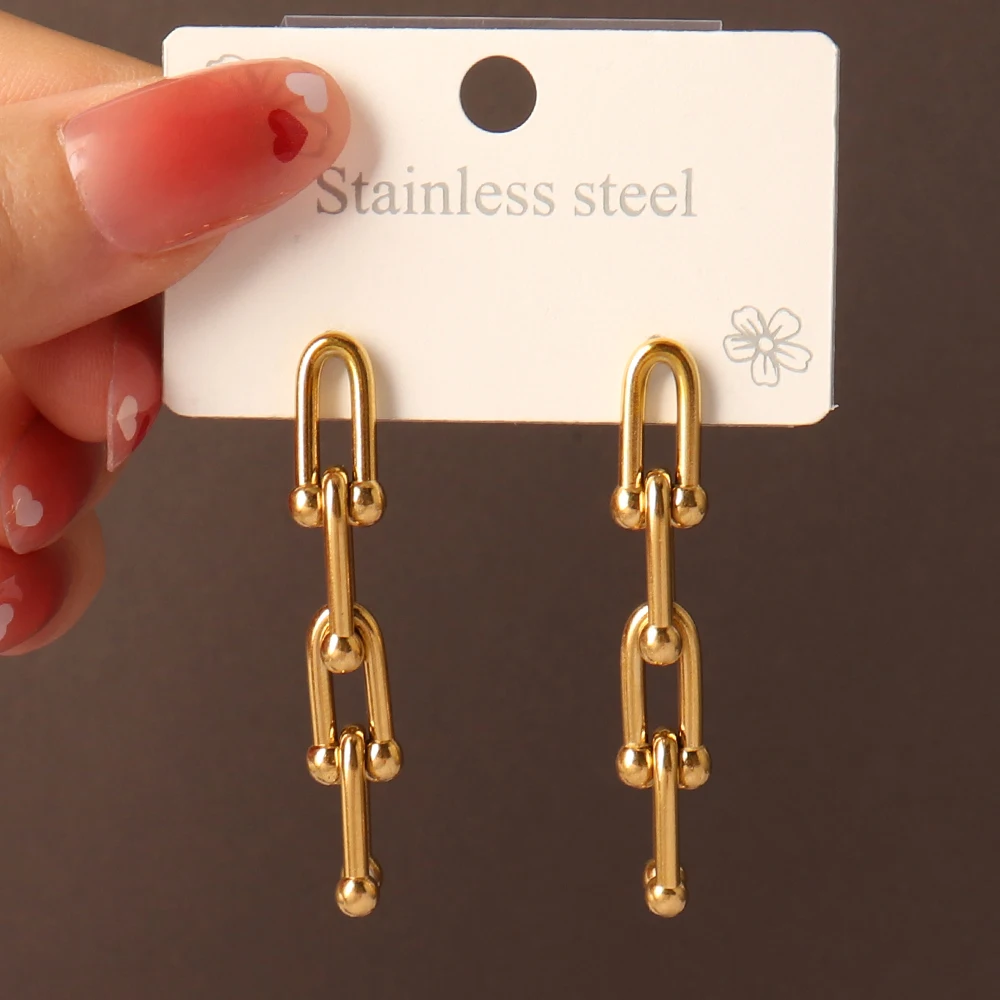 Punk Stainless Steel Earring Gold Color Thick Chain Earrings for Women Earring Drop Earring Fashion Jewelry Gift Wholesale