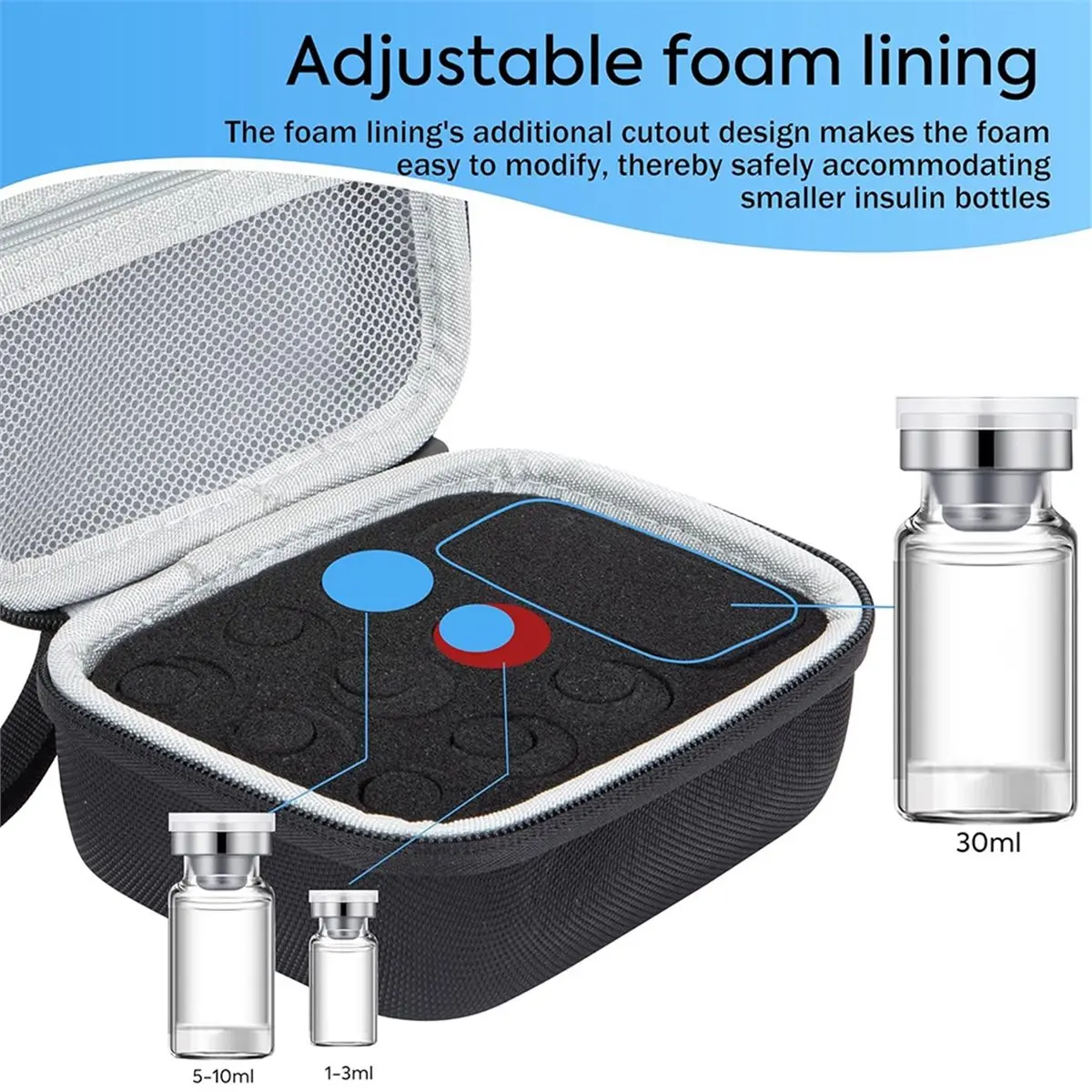 Home Tool 10 Slots Insulin Vial Protector Case, Insulin Vial Organizer Bag for Diabetics Standard 1ml 3ml 5ml 10ml and 30ml Vial