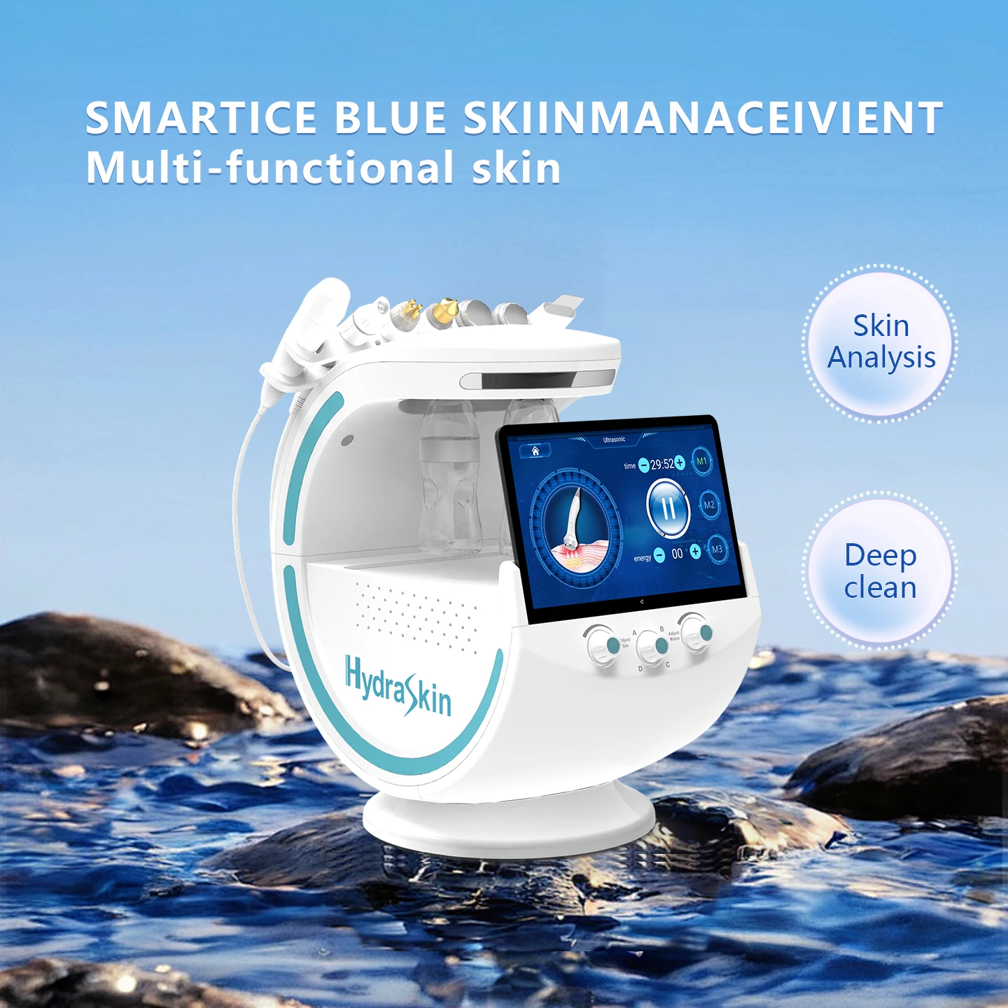 

Многофункциональный аппарат для ухода за кожей 7 в 1 Hydra Beauty: портативный аппарат для гидропилинга и гидродермабразии с функцией Smart Ice Blue и H2O2