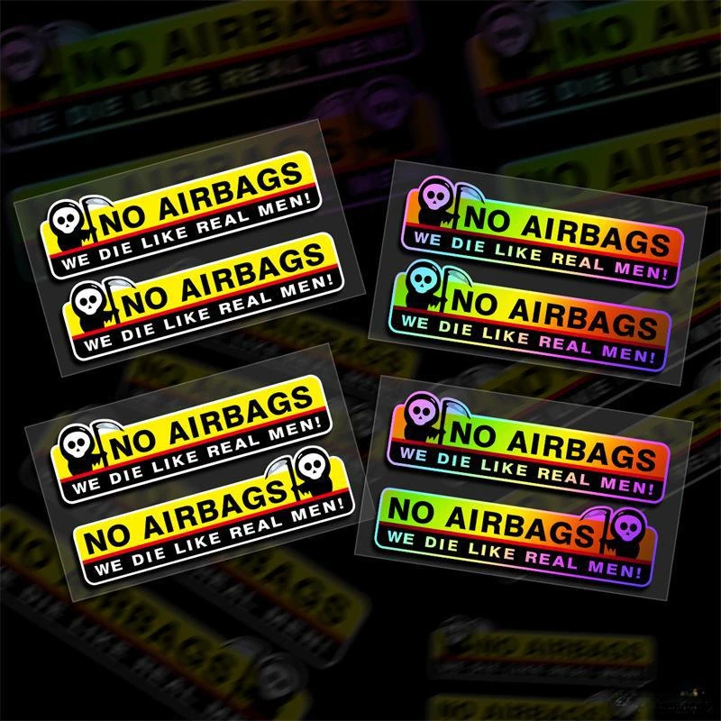 Pegatinas divertidas para motocicleta, sin bolsas de aire, para tanque de combustible, casco, calcomanías de advertencia de seguridad, decoración de parachoques y ventana, 2 uds.