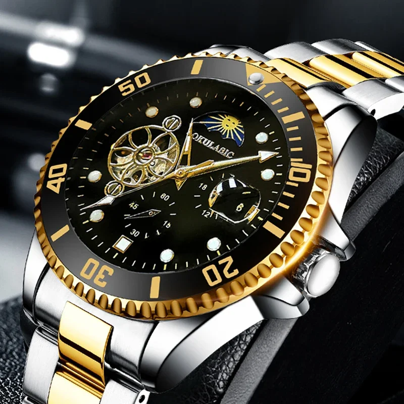 AOKULASIC Mechanical Watch Tourbillion Design Waterproof Calendar Mens Automatic Sport Wrist Watches Top Brand Luxury Male Clock