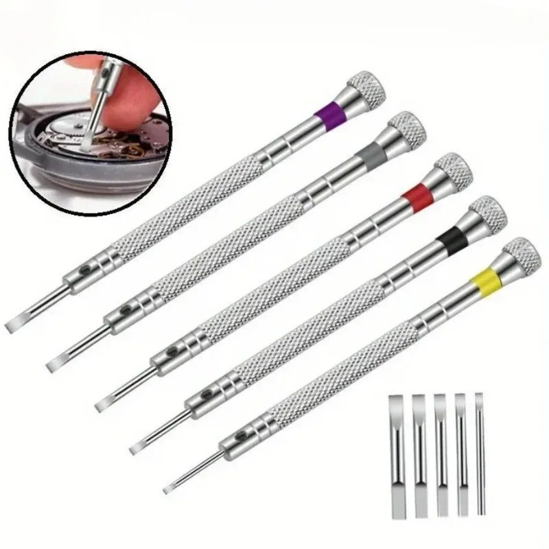 5pcs 0.8-1.6mm Steel Screwdriver for Watch Repairing Portable Watch Tools Band Removal with Mini Link Pins Watchmaker Tools