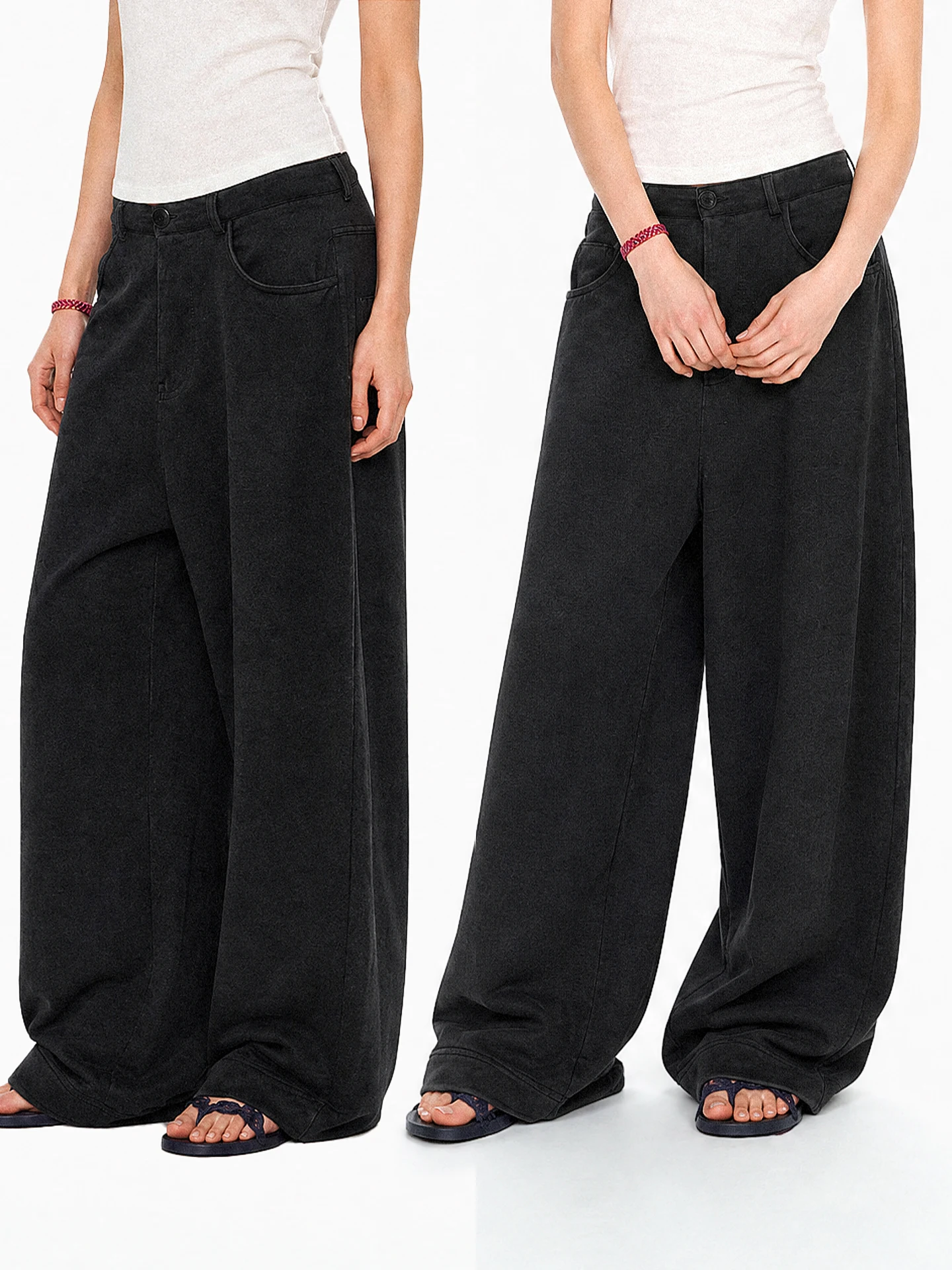 TDDP Vintage Faux Denim Knitted Casual Pants Women's Loose Slimming Long Trousers Summer New Style Comfortable Straight Leg
