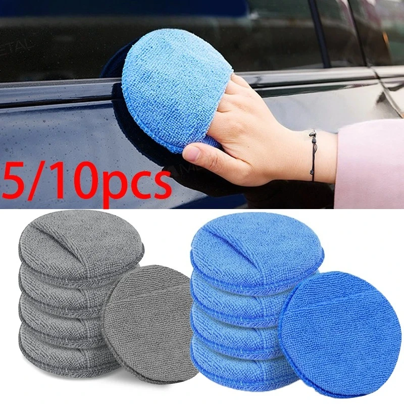 5/10Pcs Car Detailing Applicator Pads Car Care Waxing Polish Sponges Soft Microfiber Round Pocket Foam Sponges Car Care