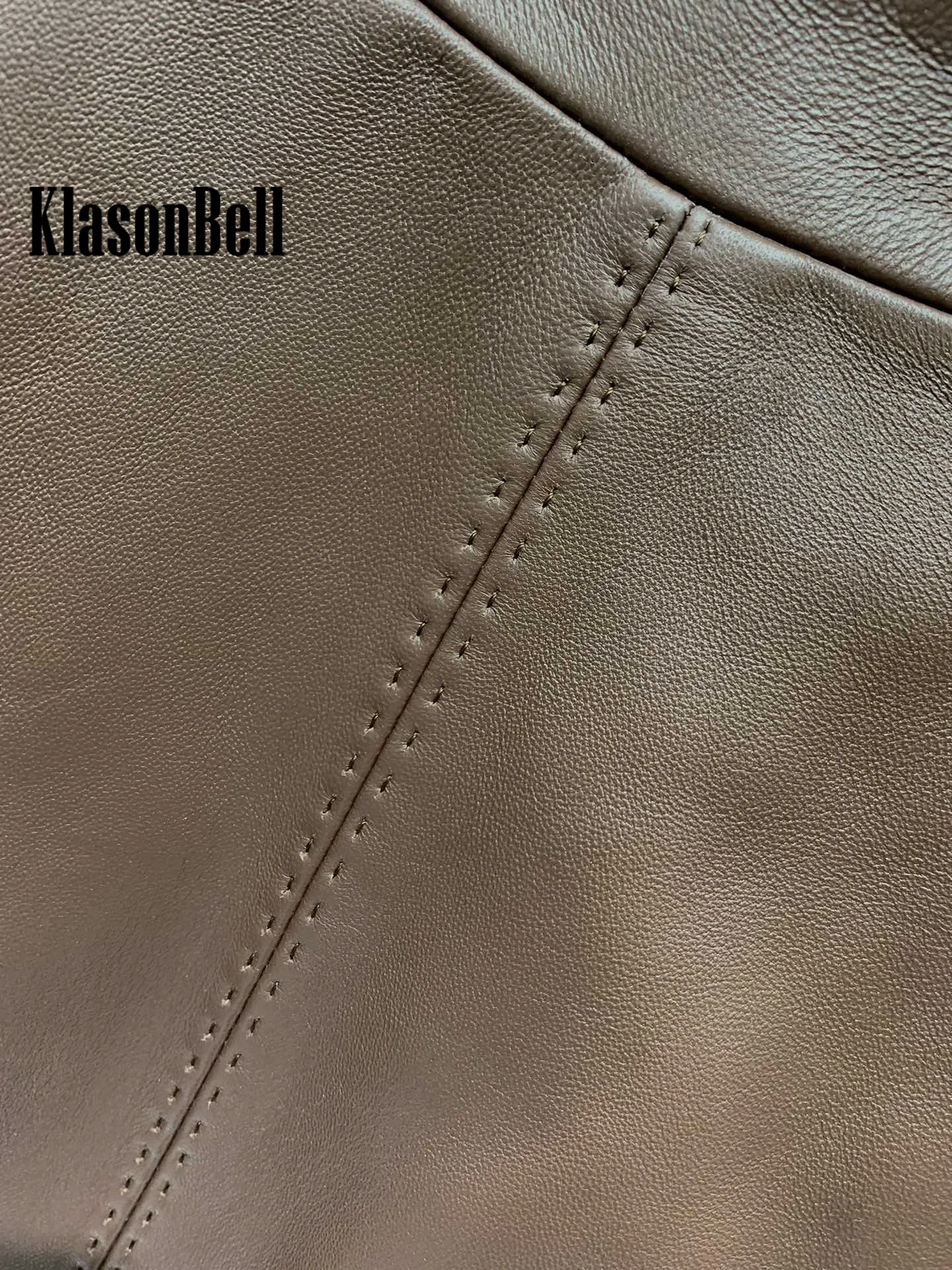 3.12 KlasonBell Soft Leather Side Pocket Front Split Skirt Women Elegant All-matches High Waist Genuine Leather Skirt Beltless