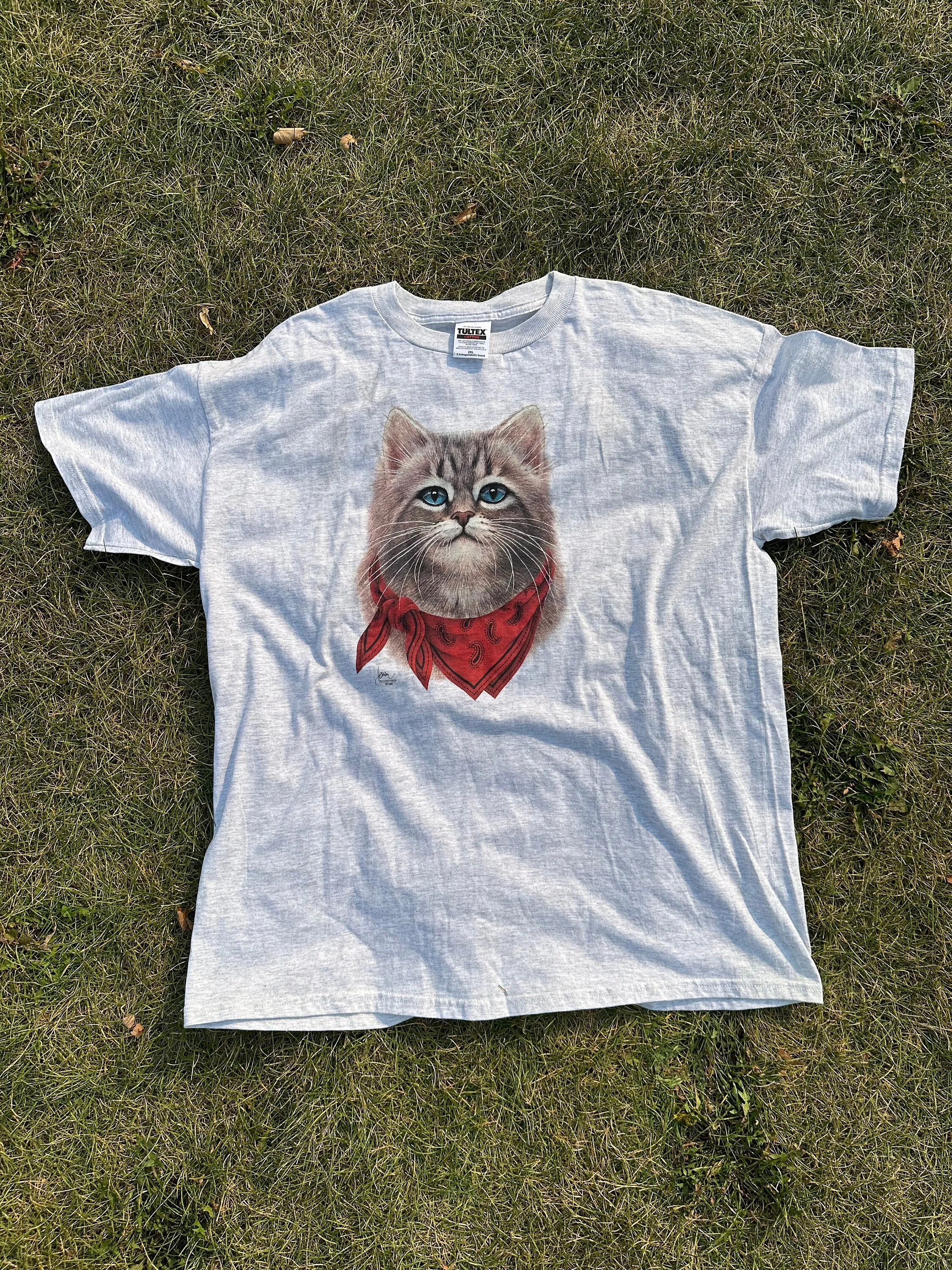 Vintage Cat Bandana T Shirt 90s Big Face Animal Lover Cowboy Chic Grail