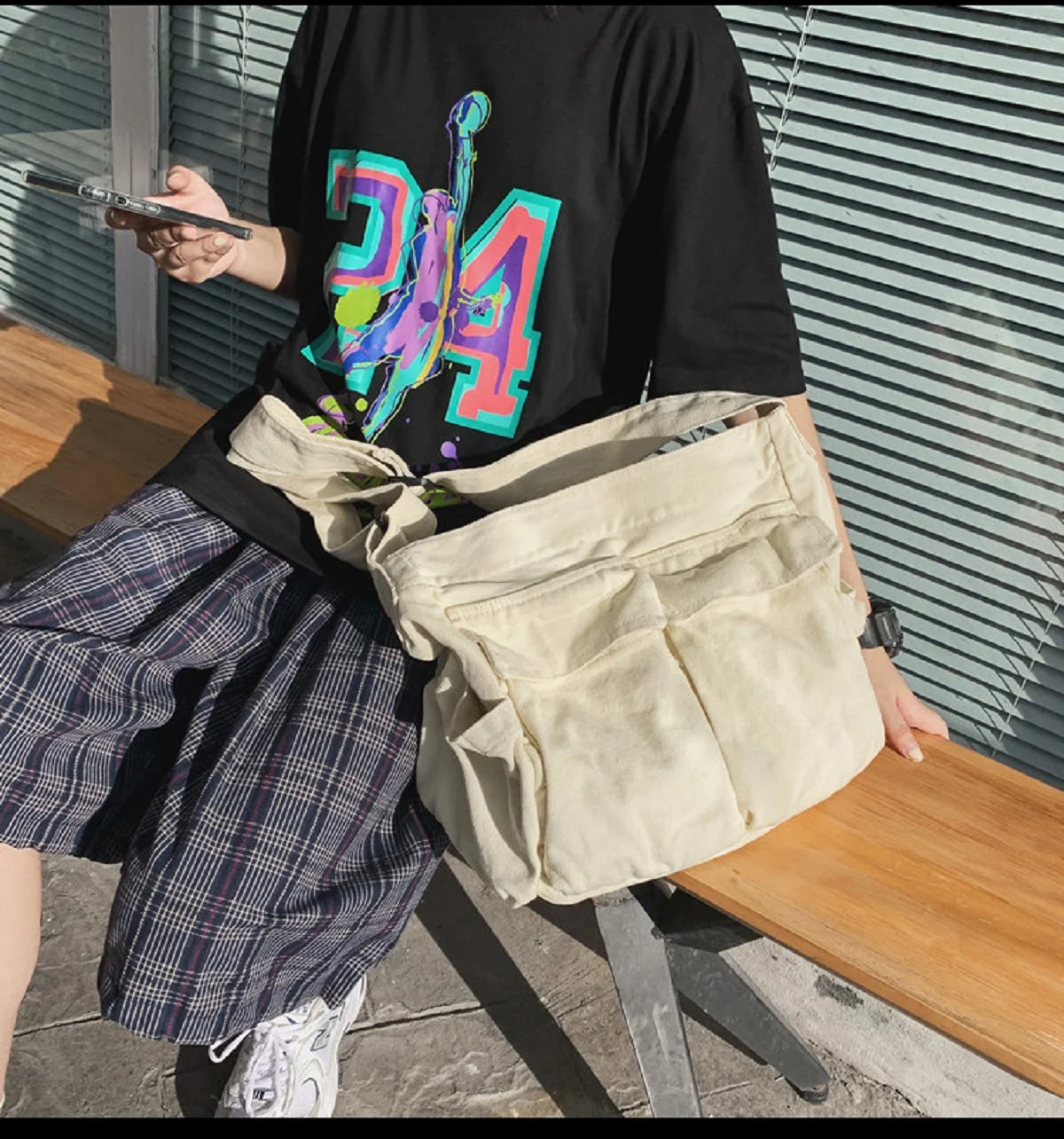 

Womens Vintage Canvas Shoulder Crossbody Bag Teenager Workwear Style Literary Casual Handbag