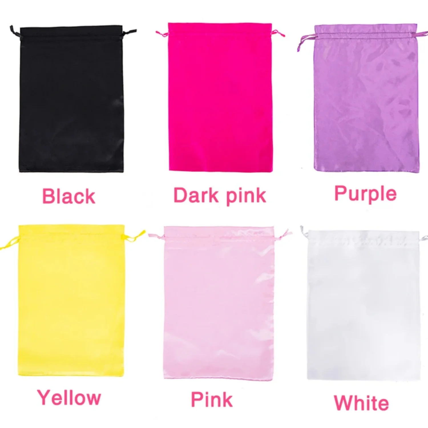3Pcs Wig Bags Hair Extensions Bags With Drawstring Soft Silky Satin Wig Bag Pack Black Pink Gold Hair Wig Packaging Bags