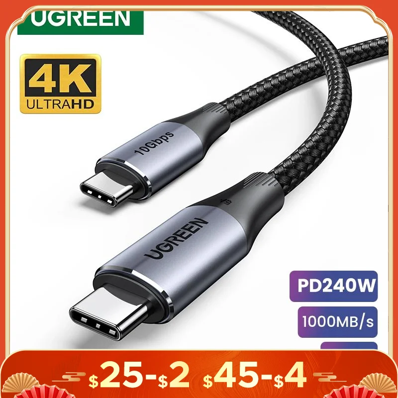 

UGREEN 240W USB C PD3.1 For iPhone 15 Macbook Pro iPad Samsung S23 USB 3.1 Cable 10Gbps Supercharger 4K HD USB C to USB C Cable