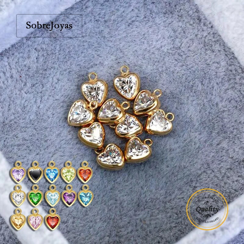 

14k Gold Filled Heart Shaped Birthstone Pendant 3/4mm Horizontal CZs Charm - Mix & Match Permanent Jewelry Charm