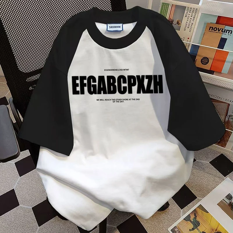 Harajuku Y2K Patchwork Tee Donna Lettera Stampa grafica T-shirt americana O Collo Manica corta Hiphop Pigro Casual Top Streetwear