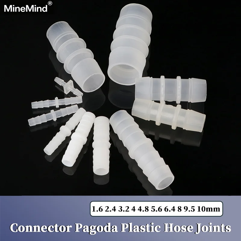 1.6 2.4 3.2 4 4.8 5.6 6.4 8 9.5 10 mm 10/20/50P Pagoda Plastic Hose Joint Straight Type Accessories Pipe Hose Connector Fittings