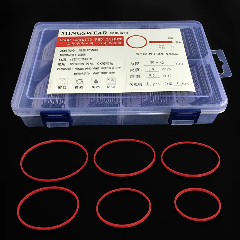 Total 49pcs Red Gasket For Watch Case Back O-Ring  0.85*0.5 0.9*0.6 Parts For TS T41 T063 OMG CK  Substitute Accessories