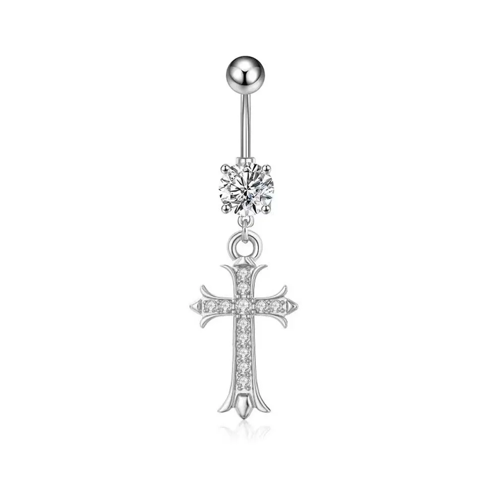 

300pcs/lot Hot sale stainless steel piercing jewelry cross with diamonds belly button ring wholesale