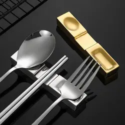 Chopstick Rest Groove Mirror Polished Fork Holder Cutlery Rest Stainless Steel Chinese Style Dinner Spoon Stand