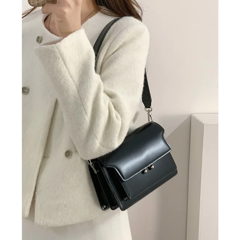 ZR DIARY Underarm Bag Women Split Leather New Contrasting Color Single Shoulder Crossbody Bag Small Square Accordion Bag W11036