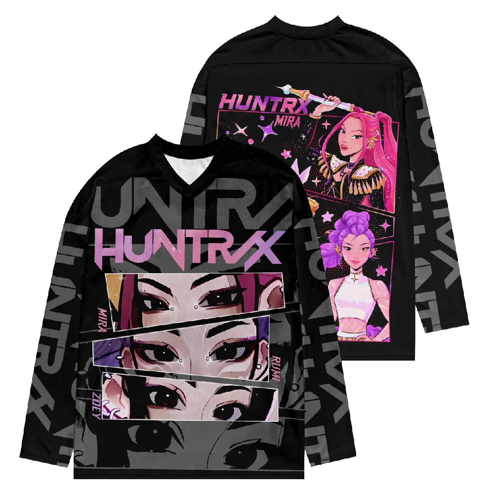 

KPop Demon Hunters хоккейная майка Джерси футболка женская и мужская одежда с длинным рукавом с v-образным вырезом повседневная уличная одежда спортивная одежда мерч
