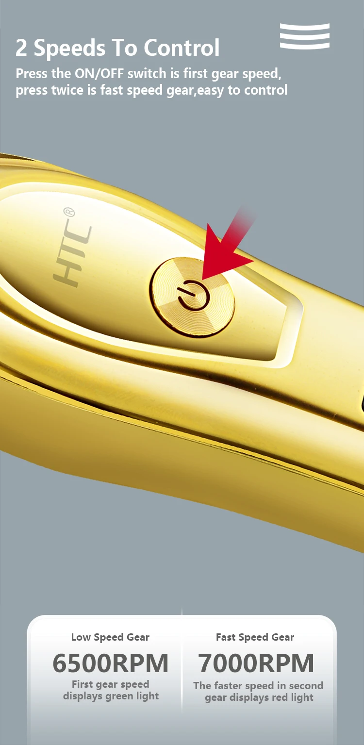 Htc At-176 Golden Color Blade New Patent Design Total Metal Cover With Led Display Lithium Battery T-Blade Hair Clipper