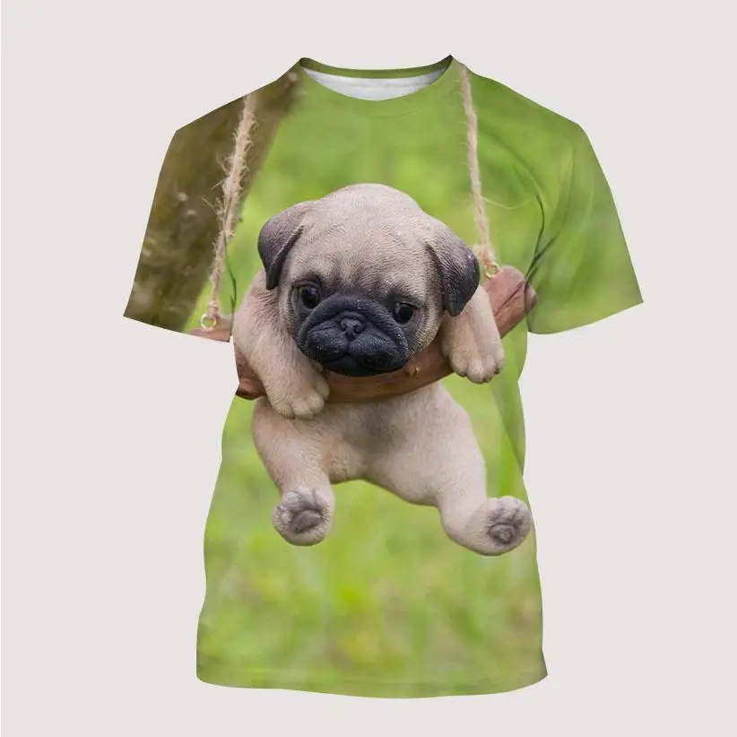 New Men\'s Ladies Kids T-shirts Funny Pug 3d Printed Cute Animals Short Sleeves Summer Breathable Lightweight Sports Tops