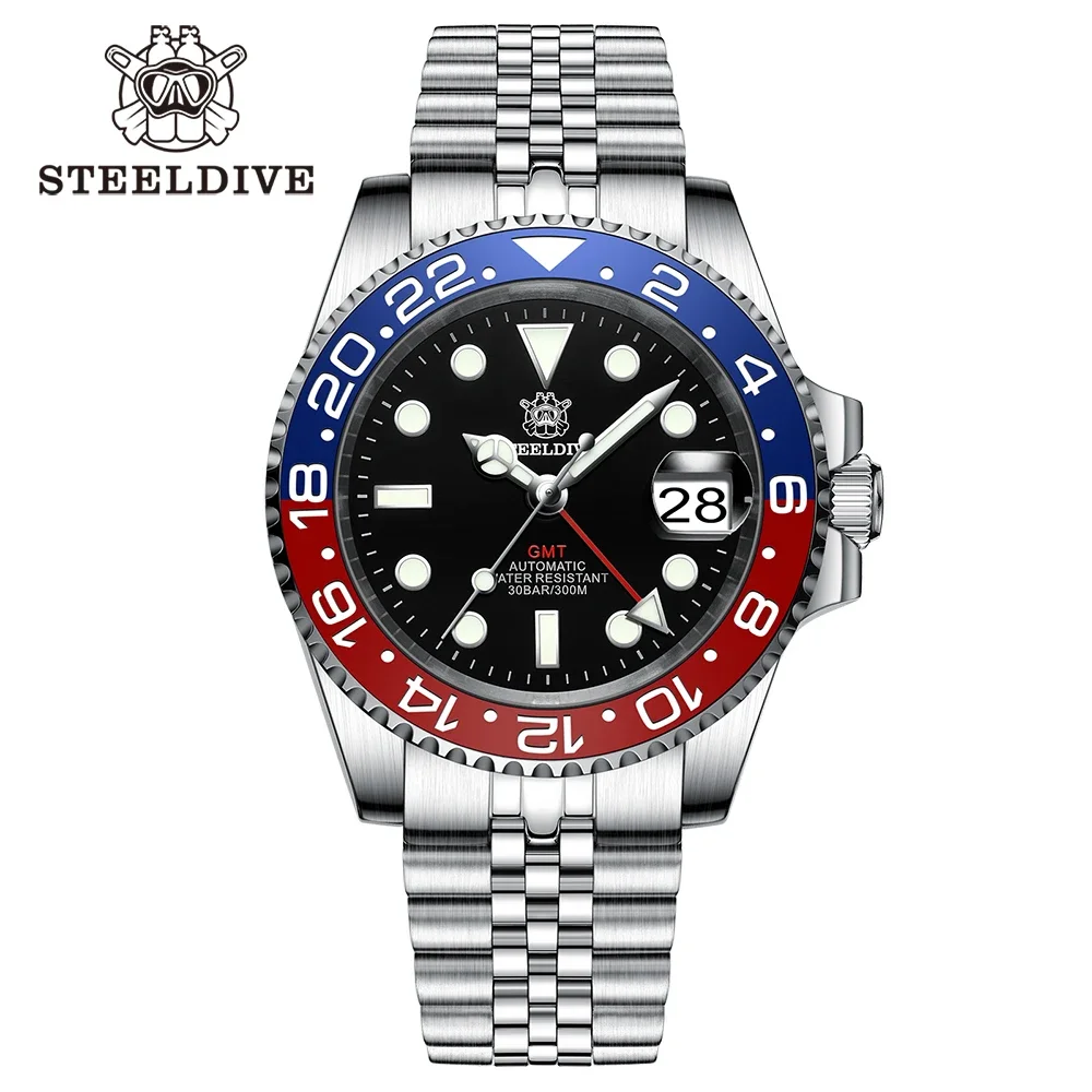 SD1993 NH34 Movement New Watch 2024 Four Hands G M T STEELDIVE 41MM C3 Super Luminous 300M Waterproof Mens Dive Watch Timepiece