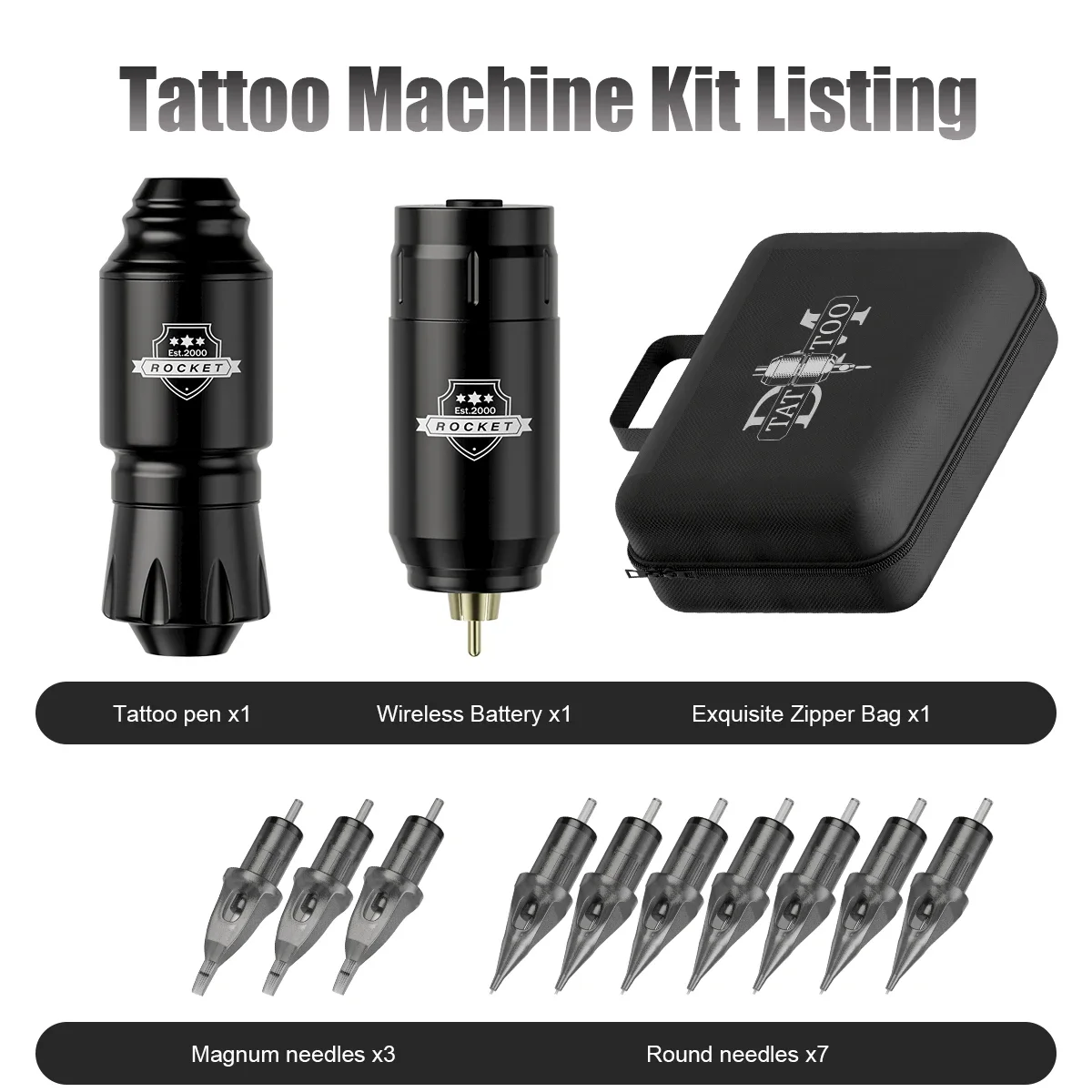 DM Wireless Tattoo Kit Complete Mini Rocket Machine Battery Case Needle Power Ink Rotary Tattoo Pen Permanent Makeup Tattoo Kit