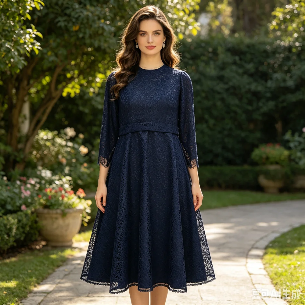 customized-real-photo-muslim-blue-evening-dress-modest-o-neck-zipper-tea-length-princess-women-plus-size-party-lady-gown-ml076