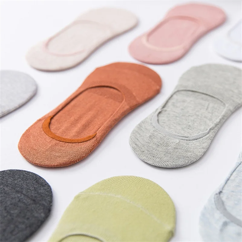 5/10/20 Pairs Random Color Invisible Socks Cotton Silicone Anti Slip Spring Ankle Socks Casual Breathable Thin Boat Socks ﻿