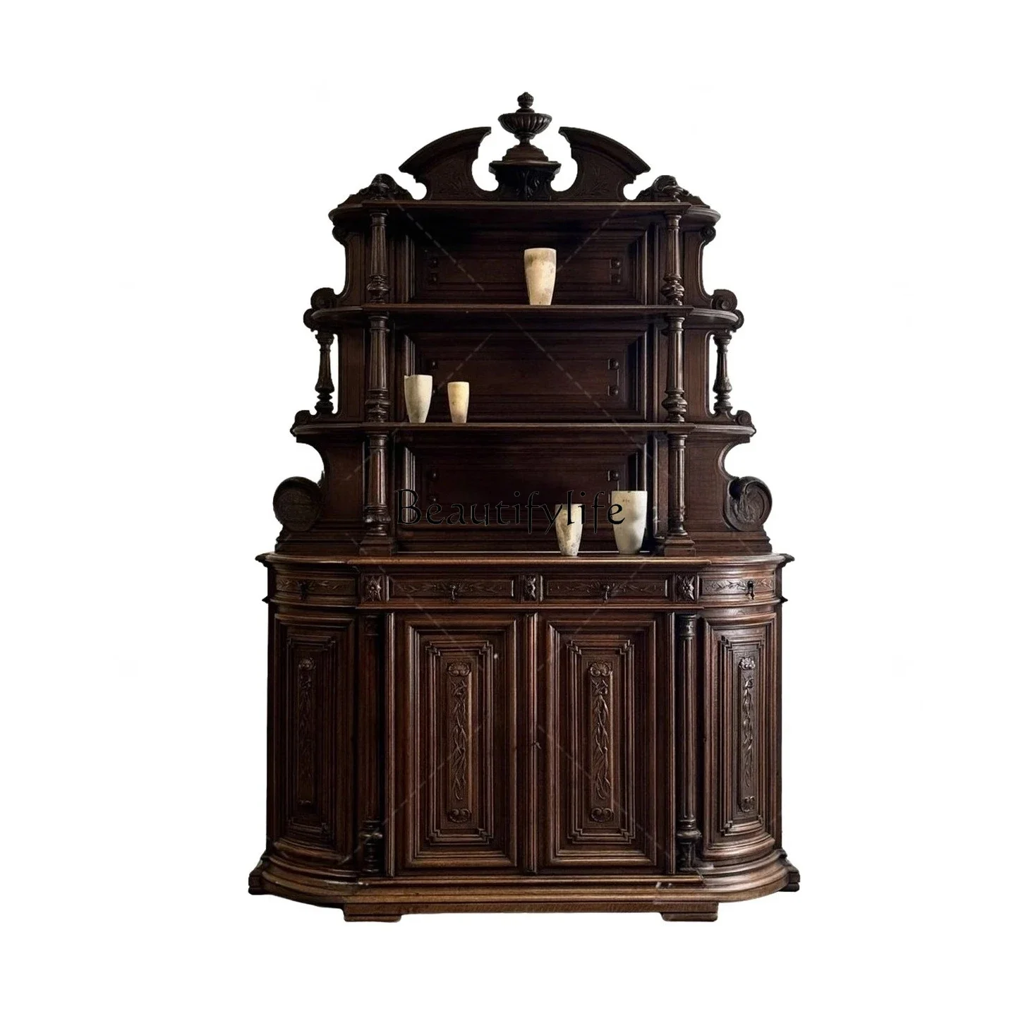 

12Retro French solid wood carving flower porch cabinet living room decoration locker home display