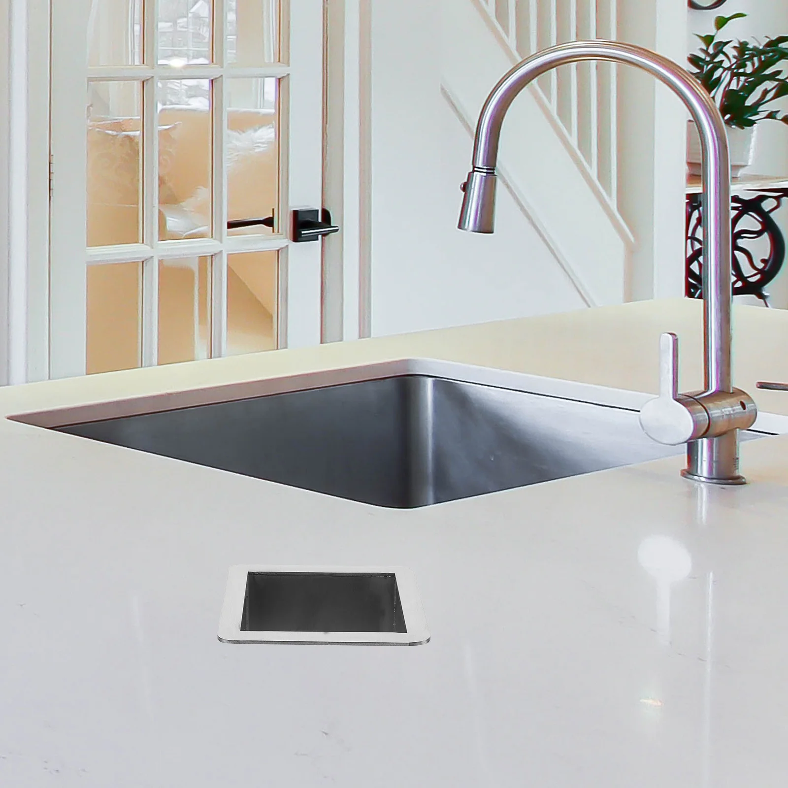 

Square Trash Chute Grommet Stainless Steel Counter Built-in Easy Clean Scratch Resistant Rustproof Kitchen Countertop Accessory