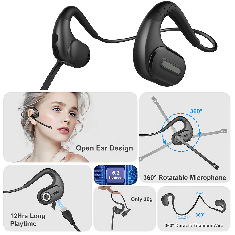 Imagem -05 - Bluetooth 5.3 Fones de Ouvido com Microfone Removível Cancelamento de Ruído Ouvido Aberto Mãos Livres Business Headconjunto Office Driving Mpow-g9