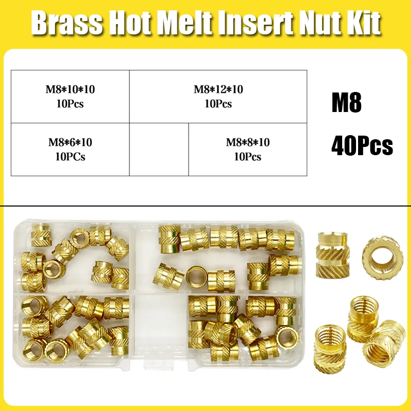 Messing-Einsatzmutter-Set mit Gewinde M2 M2,5 M3 M4 M5 M6 M8 Hot Melt Heat Rändel Embed Injection Kupfer-Einsatzmutter für 3D-Druck-Kunststoff