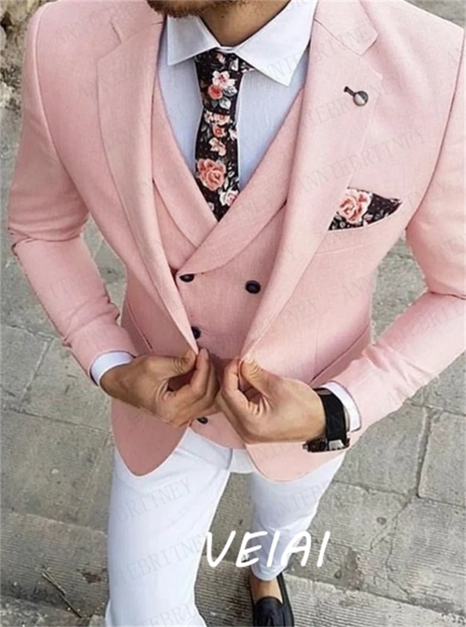 

CustomizedPink Men Suit 3 piece Custom Blazer for Men Fashion Slim fit Dinner Wedding Suits for Groom Casual Men's Jacket Vest P