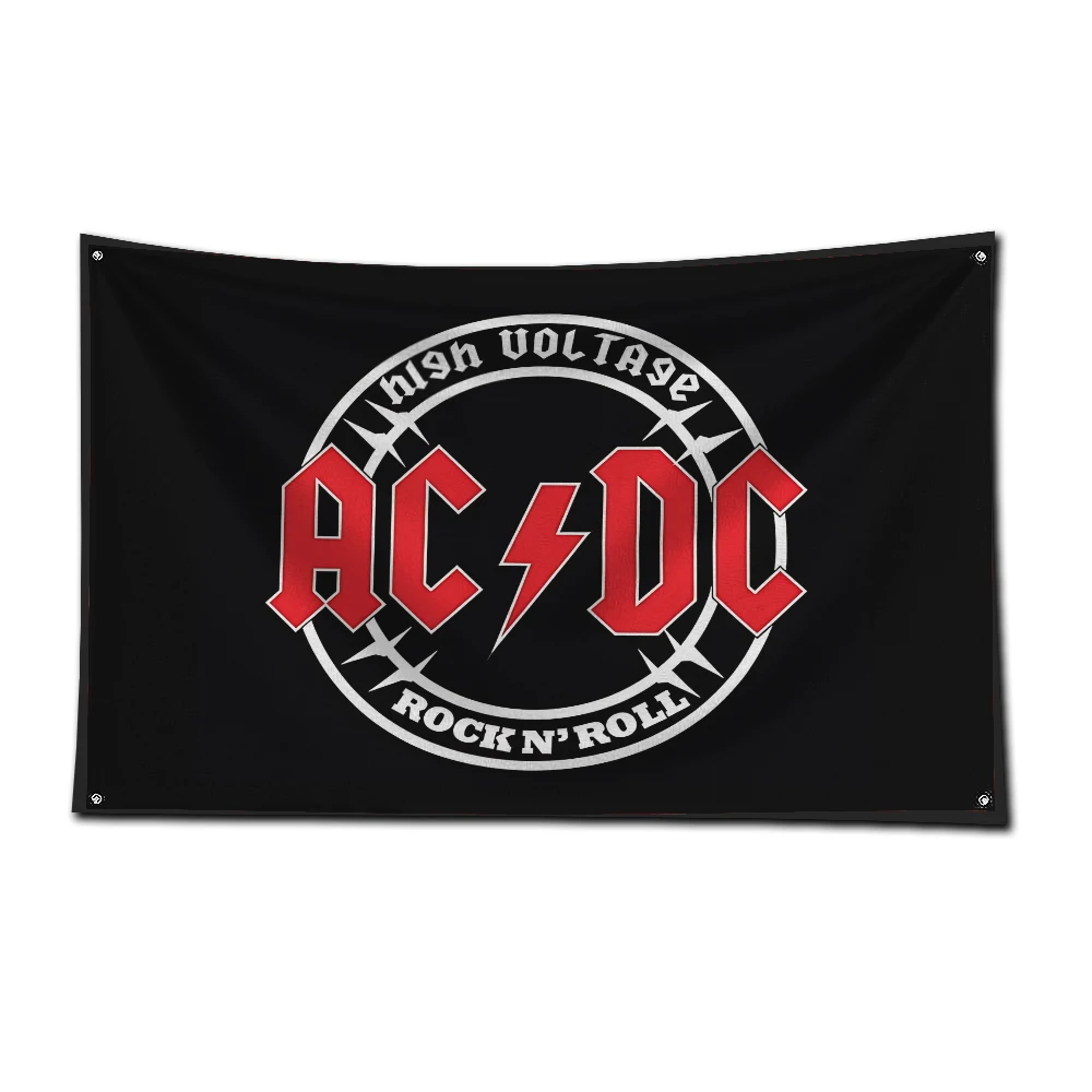 Bandera de banda de Rock AC/DC de 3x5 pies, cartel de impresión Digital de poliéster para pared de garaje, decoración de puerta exterior con ojales