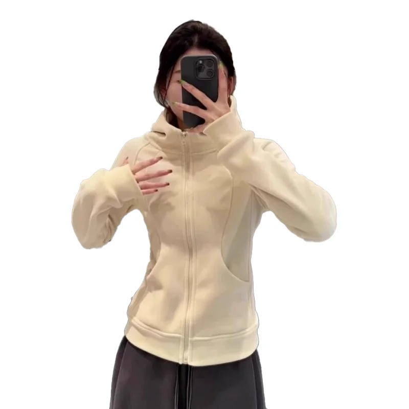 Sudadera con capucha de invierno para mujer, Sudadera con capucha con forro polar y cremallera, chaqueta informal de manga larga, prendas de vestir exteriores para Otoño e Invierno