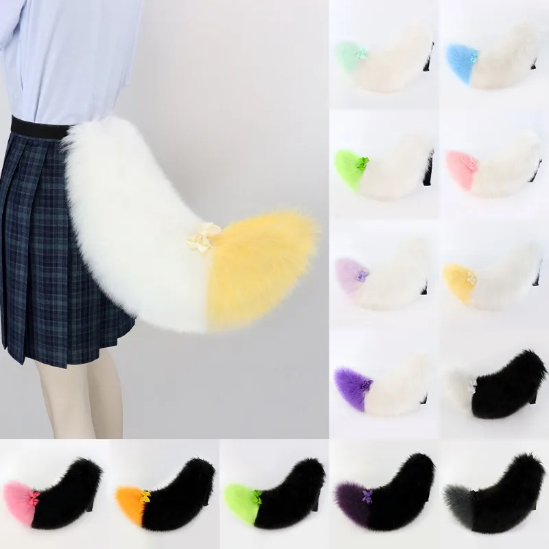 60cm Plush Animal Tail Wolf Fox Cat Tail with Adjustable Belt Cosplay Accessories Role Play Party Props Furry Fluffy Dog Tail