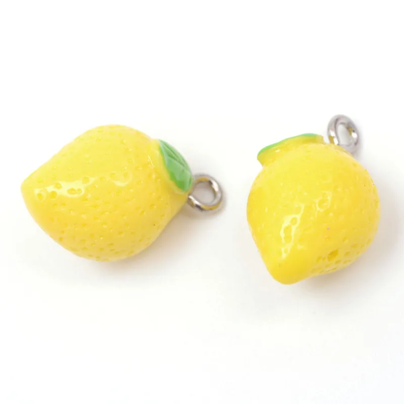 10pc Lemon Resin Pendants with Platinum Plated Iron Findings Yellow 20~24x12x12mm Hole: 2mm