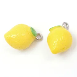 10pc Lemon Resin Pendants with Platinum Plated Iron Findings Yellow 20~24x12x12mm Hole: 2mm