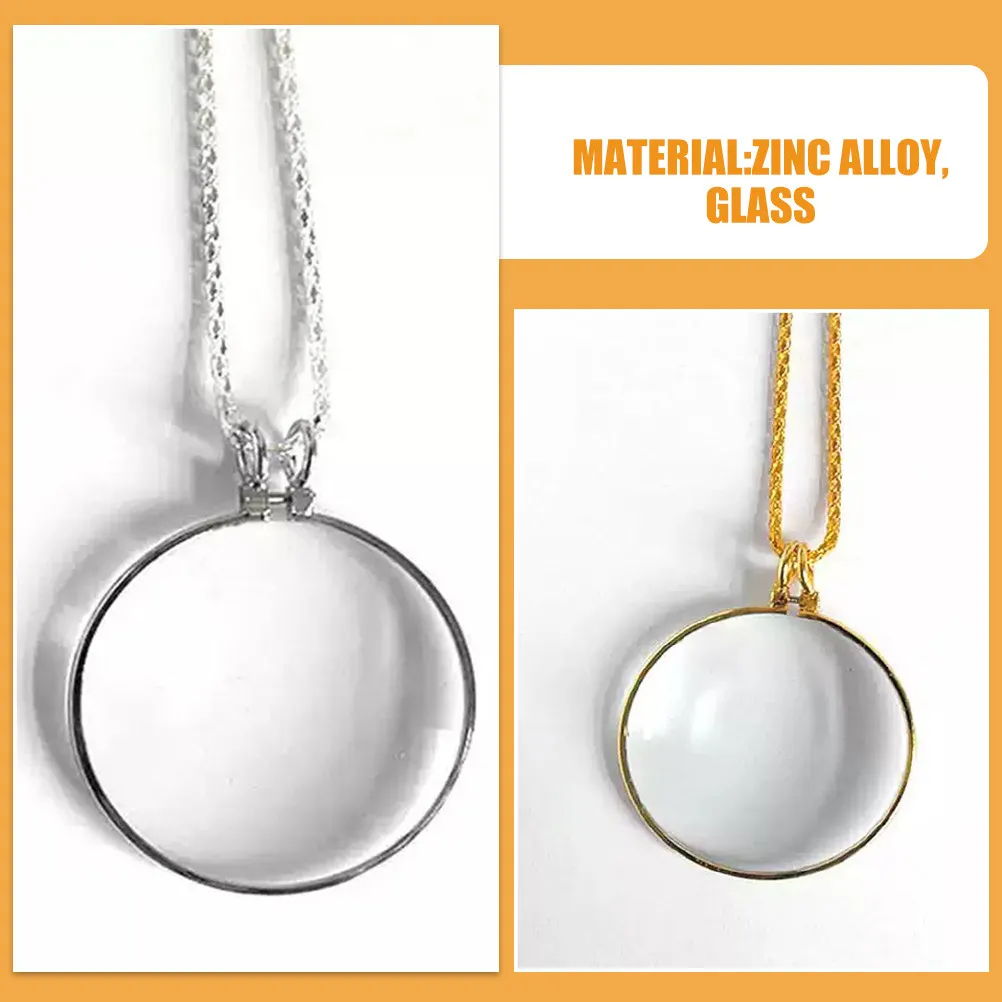 2Pcs Zinc Alloy Magnifying Necklace 5X Hd Reading Magnifier Pendant for Women Elderly Books Newspapers Jewelry Crafting Travel