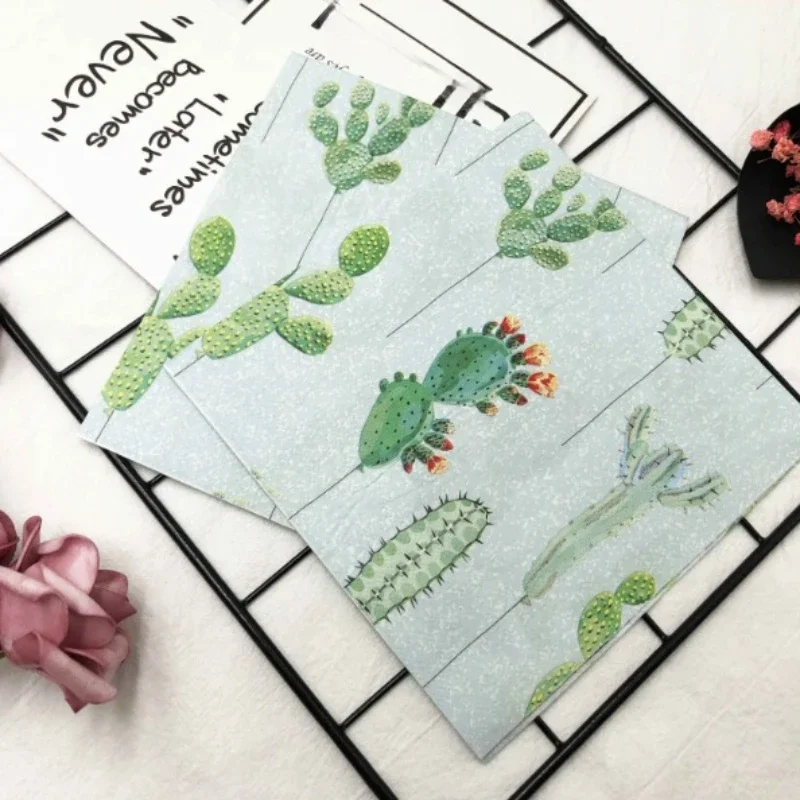 20pcs/Pac 33cm Colorful Printed Napkins Cactus Floral Square Paper Napkin Party Folded Mouth Cloth Wine Glass Flower Tissues