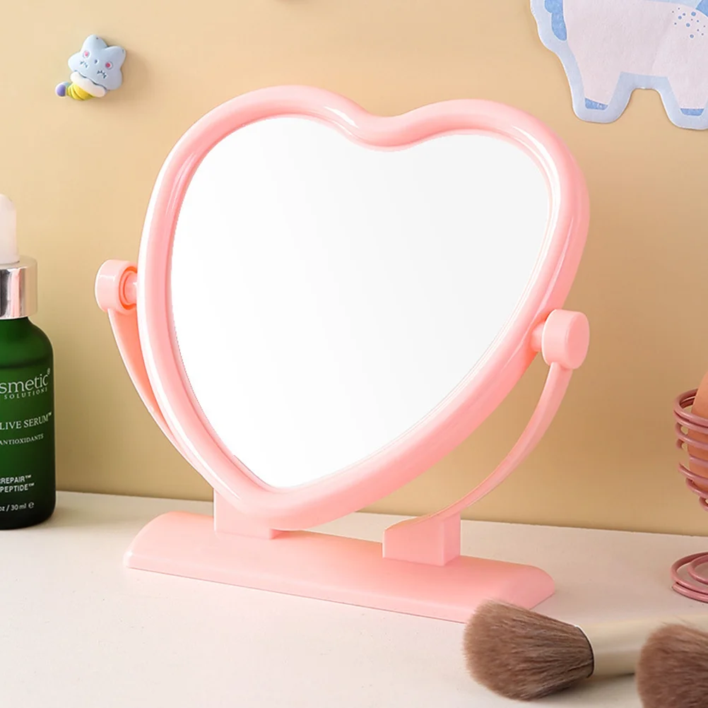 Double Sided Makeup Mirror Vanity Table Aesthetic Mirrors Love Desk Office Plastic for Heart Shaped