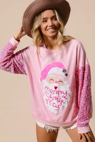 2025 New Santa Claus Christmas Tree Soldier Pattern Sequins Loose Pullovers Tops Fashion Long Sleeve Tshirt Sweatshirt