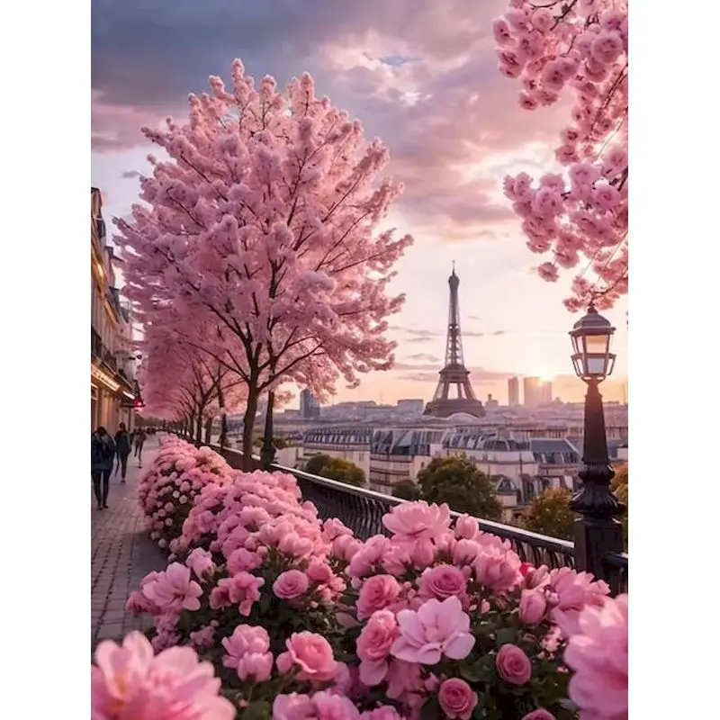 

GATYZTORY Pink City Paint By Numbers Kits Acrylic on Canvas Paints Scenery Abstract Home Decor Gift Diy Crafts