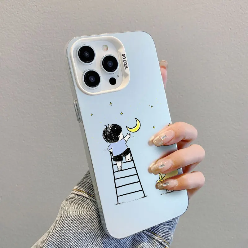 Funny Cute Girl Boy Couple Laser Phone Case For Samsung Galaxy S24 S23 Ultra Plus FE S25 S22 Ultra Plus S21 FE Lovers Back Cover