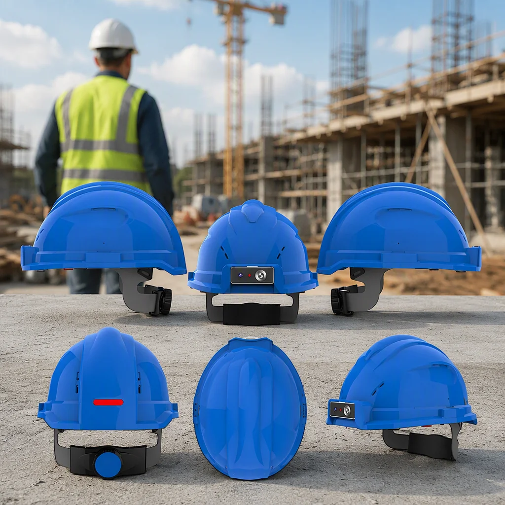 Custom  V Type 4-Suspension Construction Safety Helmet CE Certified  Wifi ABS Camera  Smart Hard Hat