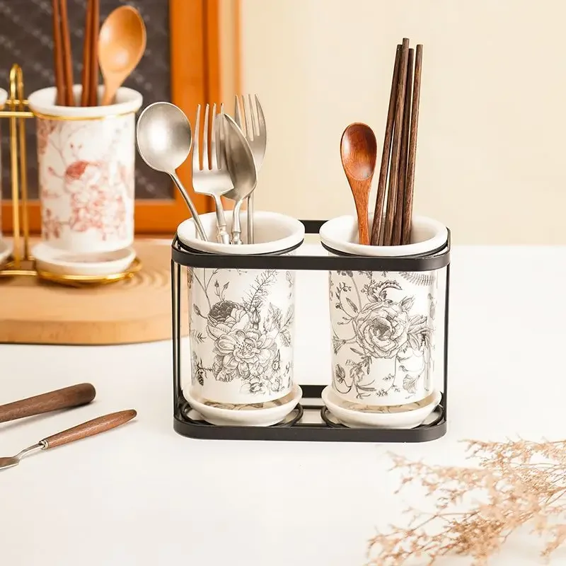 Mold Resistant Ceramic Chopstick Holder Cutlery Organizer Drainable Kitchen Storage Rack Light Luxury High Appearance Home Use