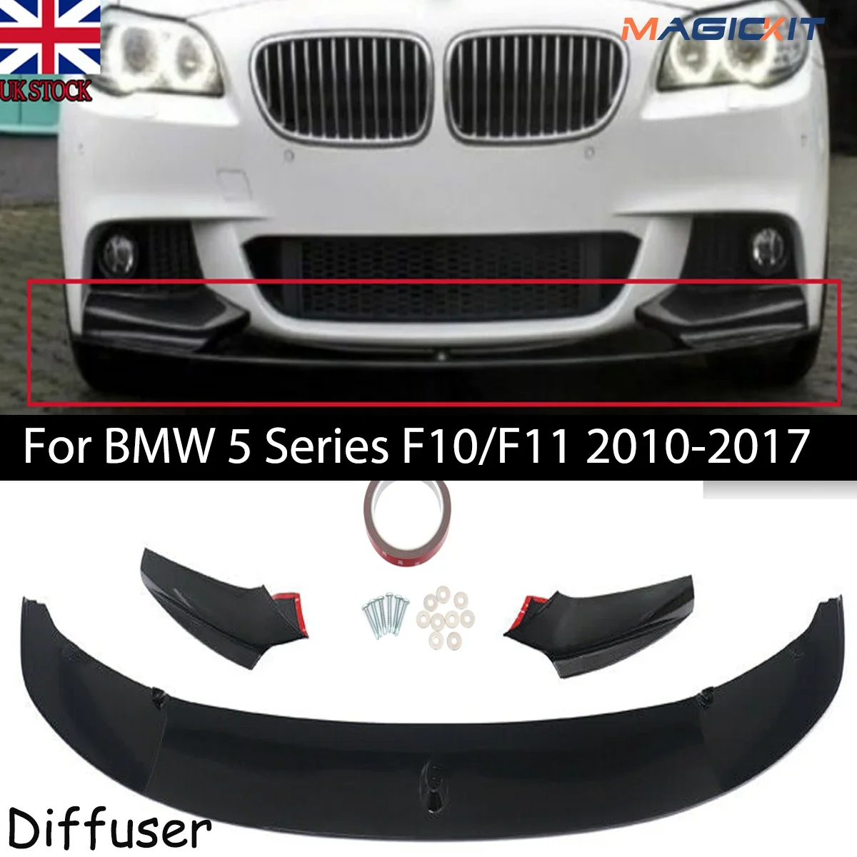 MagicKit Fit For BMW 5 Series F10/F11 2010-2017 with M Sport Bumper Front Lip Diffuser Car Body Kit Car Accessories Gloss Black