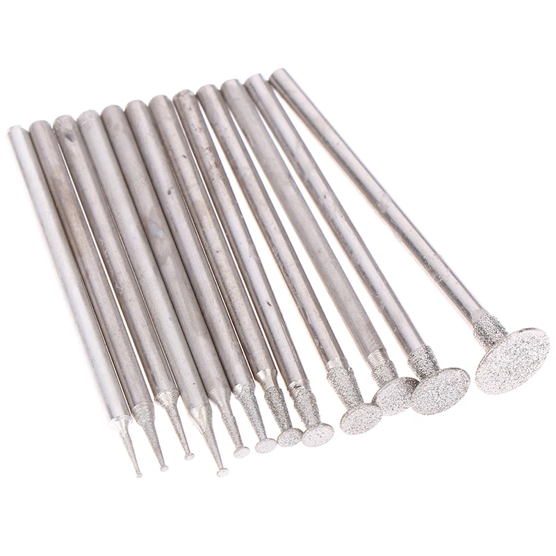 12Pcs 2.3 Shank Diamond Grinding Burr Needle Point Engraving Carving Polishing Glass Jade Stone Drill Bit Rotary Tool Set