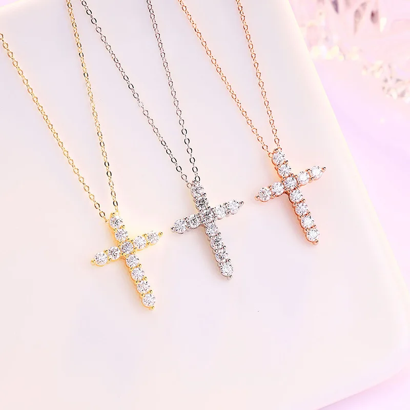 

Luxury Solid Platinum PT950 Women's Diamond Full Moissanite Cross Pendant Necklace
