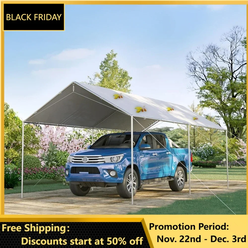 

Carport, 10X20ft Upgraded Heavy Duty Car Canopy Galvanized Frame Outdoor Boat Shelter with 3 Reinforced Steel Cables, Carport